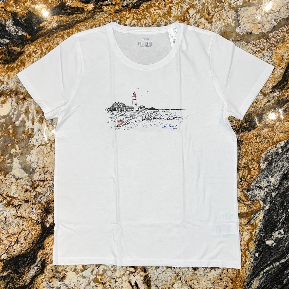 NWT J. Crew White W/Maine Lighthouse Graphic Tee - SIZE M - Picture 3 of 11